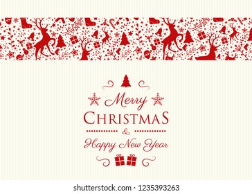 Weihnachtswünsche mit festlichen Dekorationen. Vektorgrafik.