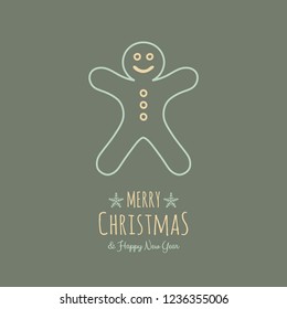 Christmas wishes with hand drawn gingerbread cookie. Vector.