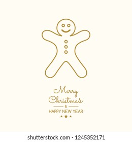 Christmas wishes with hand drawn gingerbread cookie. Vector.