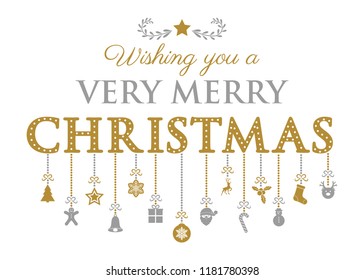 Christmas wishes with hanging decoration. Vector.