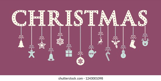 Christmas wishes with hanging decorations. Vector.