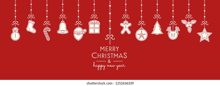 Christmas wishes with hanging decorations. Vector