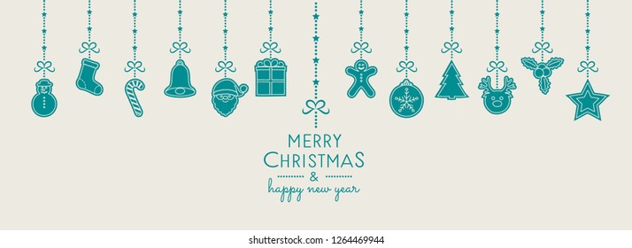 Christmas wishes with hanging decorations. Vector.
