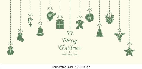 Christmas wishes with hanging decorations. Vector.