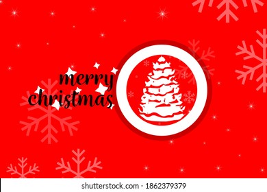 Christmas wishes on red colour abstract background with snowflakes, and Christmas tree vector design illustration