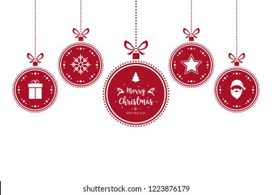 Christmas wishes ornaments red baubles hanging isolated white background