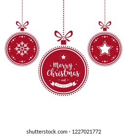 Christmas wishes ornaments red baubles hanging isolated background