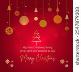 Christmas Wishes Template Red Abstract Bg. Social Media Digital Post. Holidays, December, New year 