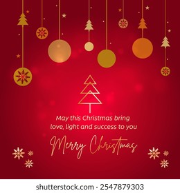 Christmas Wishes Template Red Abstract Bg. Social Media Digital Post. Holidays, December, New year 