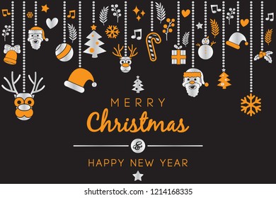 Christmas Wishes with White & Yellow Christmas Illustration Ornament isolated with Dark Background