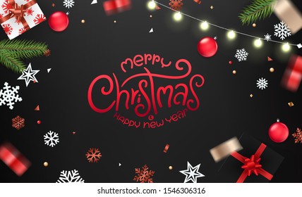 Christmas wishes. Xmas elements on black table