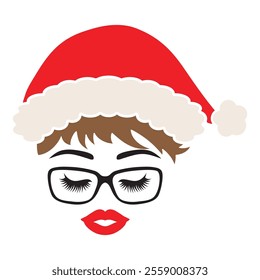 Christmas woman face  vector cartoon illustration