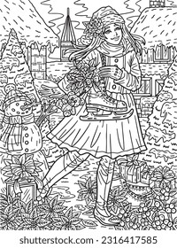 Christmas Woman with Ice Skates Adults Coloring