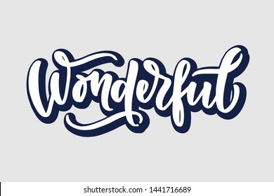 Christmas "Wonderful" hand drawn lettering. Xmas red, lettering. Calligraphy on white background. Composition for banner, postcard, poster design element stories, posts, etc. Vector eps10