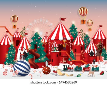 christmas wonderland greetings template vector/illustration