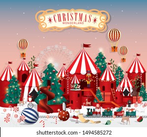 christmas wonderland greetings template vector/illustration