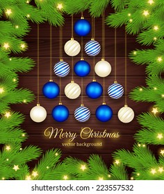 Christmas wood background with christmas tree decoration