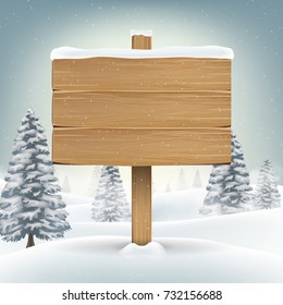 Christmas Wood Board Sign With Snow Winter 