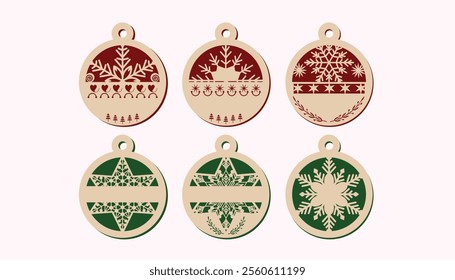 Christmas wooden 2-layer ornament bundle illustration.