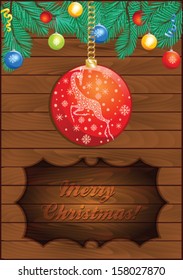 Christmas Wooden Background with Magic Ball