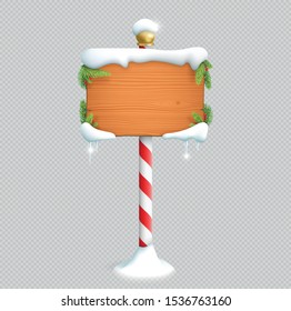 Christmas Wooden Sign Blank With 3d Snow Vector
