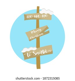 Christmas wooden signpost in doodle style. Vector illustration.