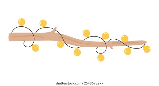 Christmas wooden tree branch with light bulbs