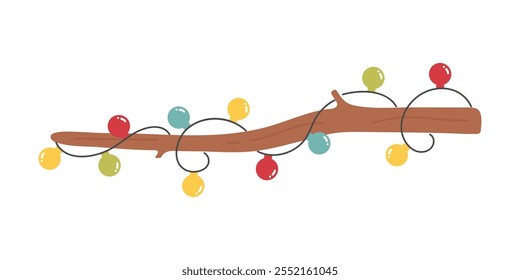 ramo de árvore de madeira de Natal com lâmpadas
