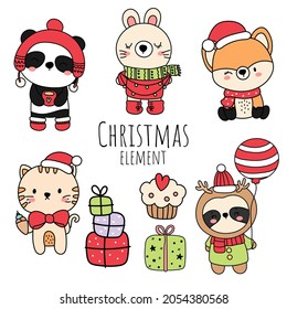 Christmas woodland, christmas animal. Vector illustration