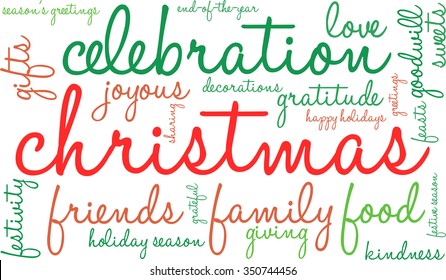 Christmas word cloud on a white background. 