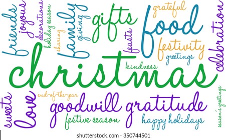 Christmas word cloud on a white background. 