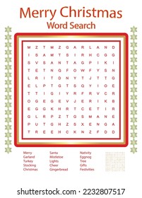 Christmas Word Search Puzzle with Answers, Party Game, Stocking Filler, Promo, Promotion, Last Minute Gift, Christmas Activity for Kids and Adults