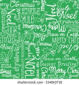 Christmas Words And Holly Seamless Vector Background