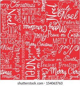 Christmas words and holly seamless vector background