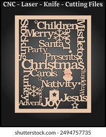 Christmas Words Sign Laser Cutting Files - Christmas Laser Cut Design - Wooden Christmas Craft Sign CNC Laser Cut Pattern