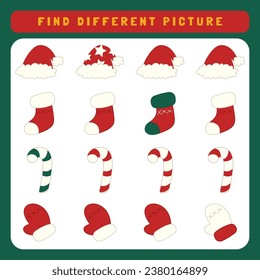 La hoja de cálculo de Navidad encuentra el juego de imágenes de diferencias. Juego educativo de invierno para niños. 
