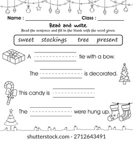 Planilha de Natal para crianças : leia e escreva a frase.