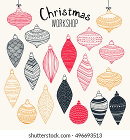 Christmas Workshop - full of precious Christmas ornaments & decorations. Every single piece has been drawn by hand with attention to every detail. Great for greeting cards.