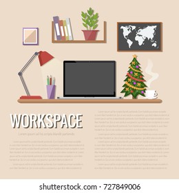 Christmas workspace vector illustration