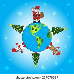 Christmas world and snowflakes background 