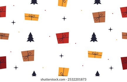 Christmas wrapping paper background. Gift box seamless pattern. Christmas pattern