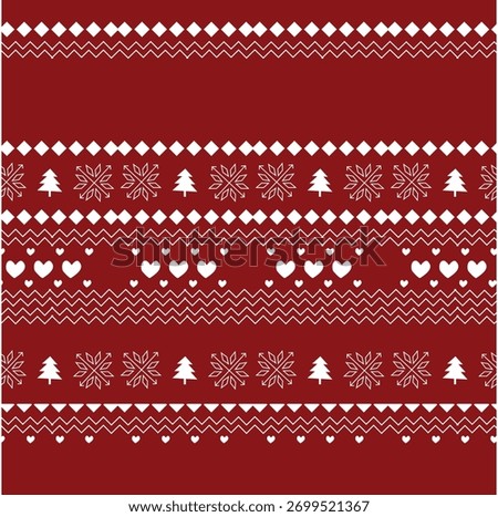 Christmas Wrapping Paper Background. Red Christmas Seamless Pattern Vector illustration. Merry Christmas, Happy New Year, Holiday Ornaments, and Christmas Symbolic Background with Hearts, Love.