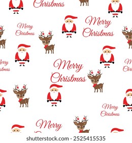 Christmas wrapping paper and card with reindeer and Santa pattern vector design.