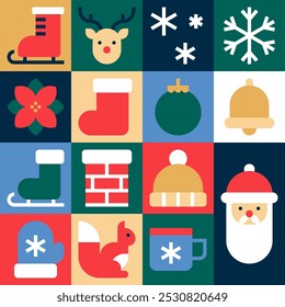 Christmas Wrapping Paper with Festive Patchwork of Holiday Icons Vector Illustration