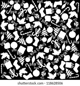 Christmas Wrapping Paper Objects on Black Background, Vector Version
