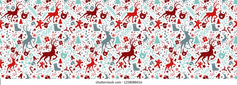 Christmas wrapping paper with ornaments and seamless pattern. Vector.