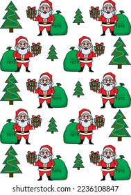 Christmas wrapping paper pattern - Santa with Christmas trees