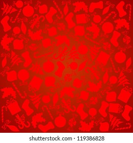 Christmas Wrapping Paper, Red Objects On Red Background, Vector Version