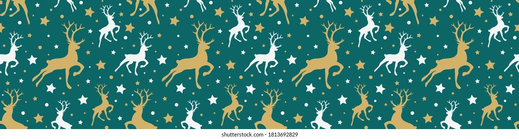 Christmas wrapping paper with reindeers and stars. Xmas background. Vector