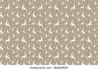 Christmas wrapping paper with reindeers and stars. Xmas background. Vector